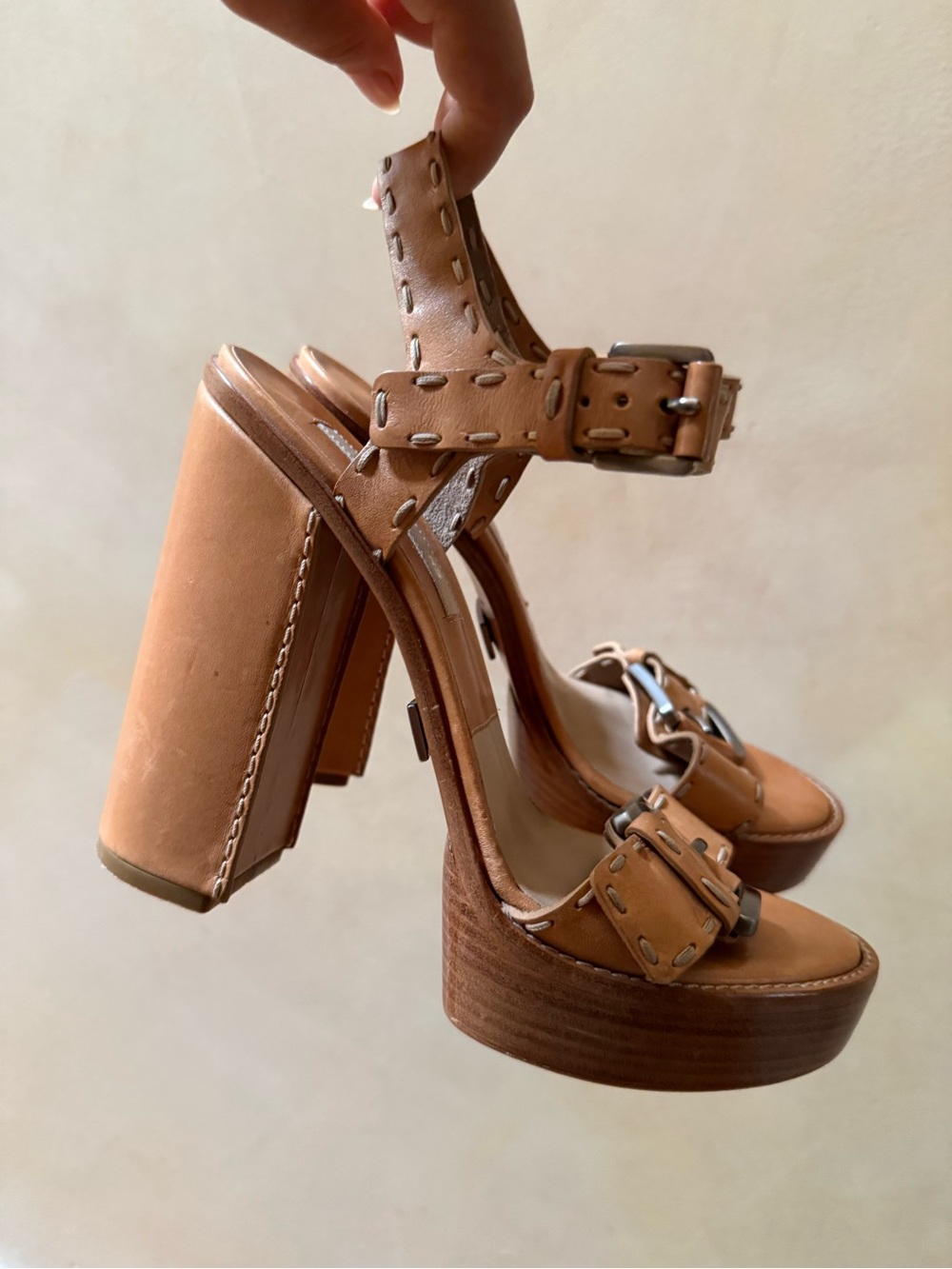 Michael Kors Tan Leather Platform Block Heel Sandals
